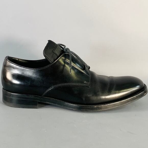 PRADA Size 10 Black Leather Nylon Derby Lace-Up Shoes main image 5